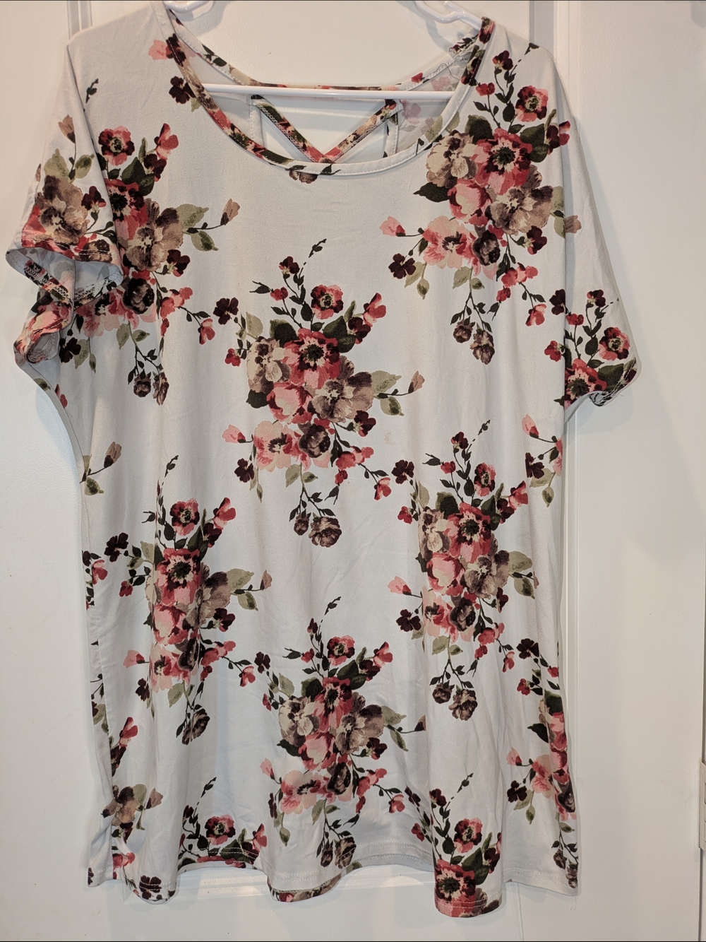 Floral Crisscross Neck Top Womens Soft Stretch Short Sleeve Casual Blouse